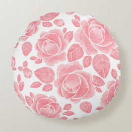 Almofada Redonda Rosa Aquarela Rosa - Floral Romântica