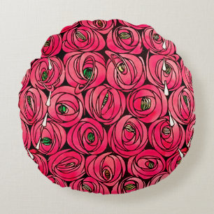 Almofada Redonda Rosa Art Nouveau Rennie Macintosh Graphic
