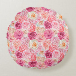 Almofada Redonda Rosa Branco Bege Rosa Magenta Floral Flores