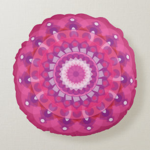 Almofada Redonda Rosa Brilhante e Mandala Puro