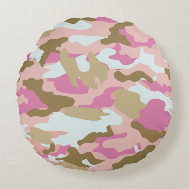 Almofada Redonda Rosa E Khaki (Frente)