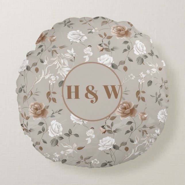 Almofada Redonda Rosa e Travesseiro redondo de padrão de coluna ele (Frente)