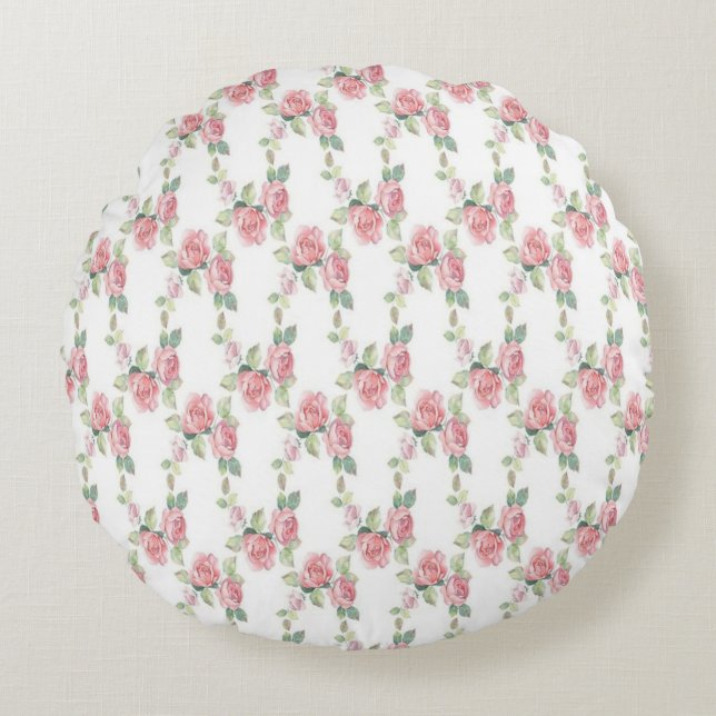 Almofada Redonda Rosa Floral Shabby Chic Rosa (Frente)