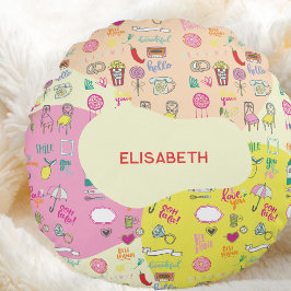 Almofada Redonda Rosa Pastel Feminino Kawaii Doodle