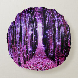 Almofada Redonda Rosa Púrpura da Floresta Mágica