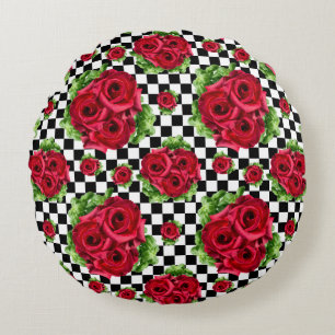 Almofada Redonda Rosa vermelha Buquê Floral Love Rockabilly