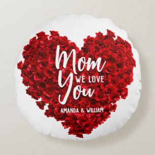 Almofada Redonda Rosa vermelha Heart Te Ama Dia de as mães Mãe
