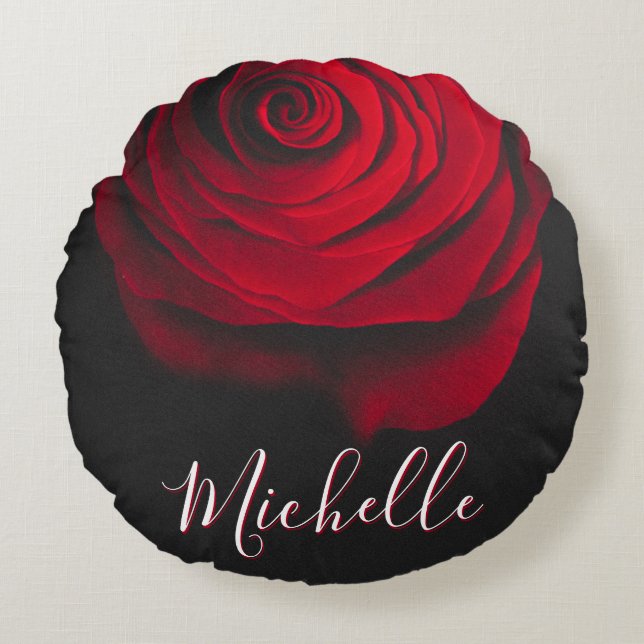 Almofada Redonda Rosa vermelha monográfica personalizada fotografia (Frente)