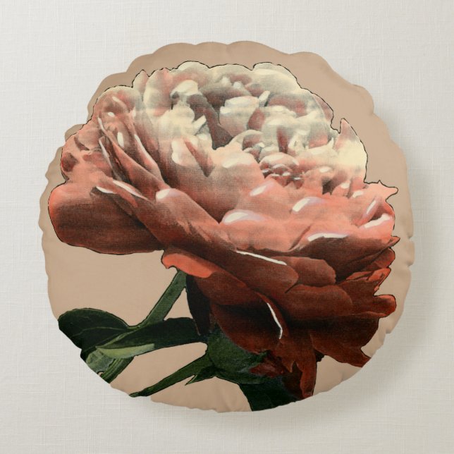 Almofada Redonda Rosa vermelha Ruby com Destaques Brancos (Frente)