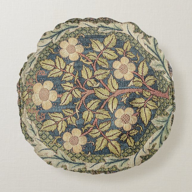 Almofada Redonda Rosa Wreath por William Morris (Frente)