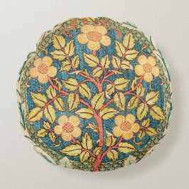 Almofada Redonda Rosa Wreath William Morris Vintage Art Cotton