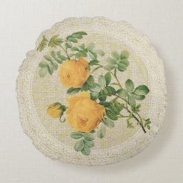 Almofada Redonda Rosas amarelos & travesseiro floral do vintage do