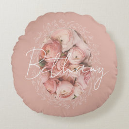Almofada Redonda Rosas Cor-de-Rosa Personalizadas Românticas Elegan
