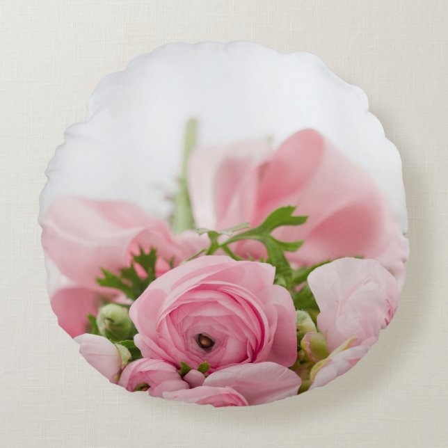 Almofada Redonda Rosas de Casamento Rosa (Frente)
