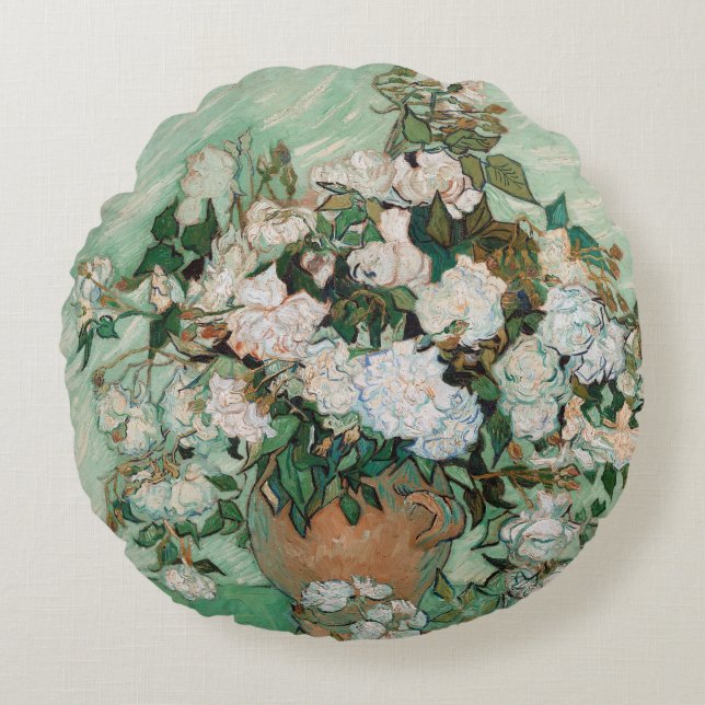 Almofada Redonda Rosas de Vincent van Gogh |, 1890 (Frente)