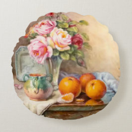 Almofada Redonda Rosas Elegantes e Travesseiro de Laranjas Mandarin