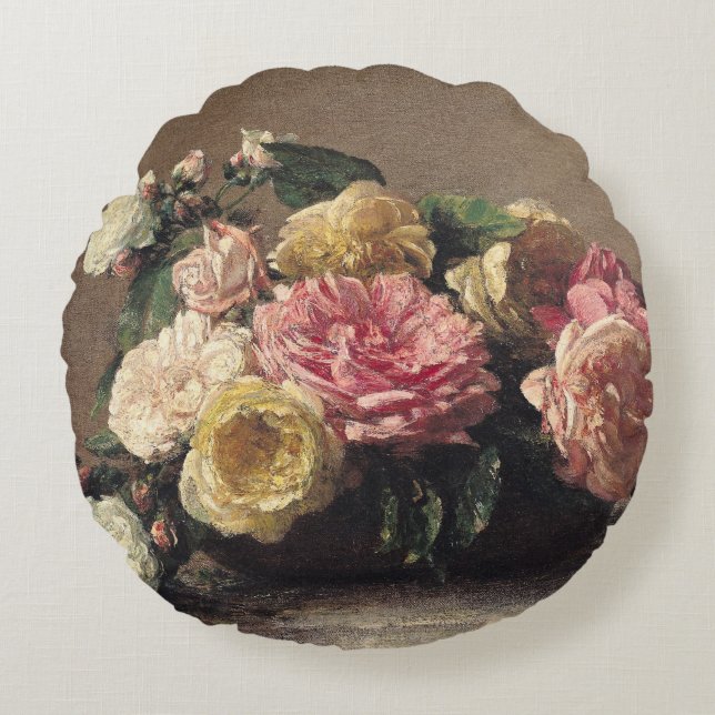 Almofada Redonda Rosas em um prato, 1882 (Frente)