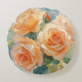 Almofada Redonda Rosas Impressionistas em Aquarela Laranja