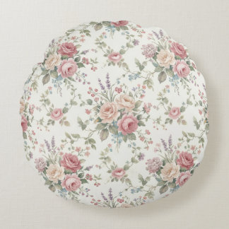 Almofada Redonda Rosas Pastéis Elegantes Shabby Chic