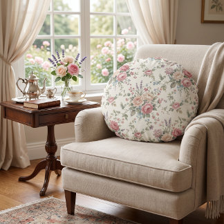 Almofada Redonda Rosas Pastéis Elegantes Shabby Chic