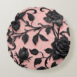 Almofada Redonda Rosas Pretos Góticos na Vinha