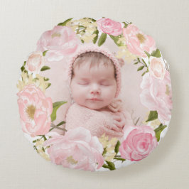Almofada Redonda Rosas rosa-aquarela e serração de pedras