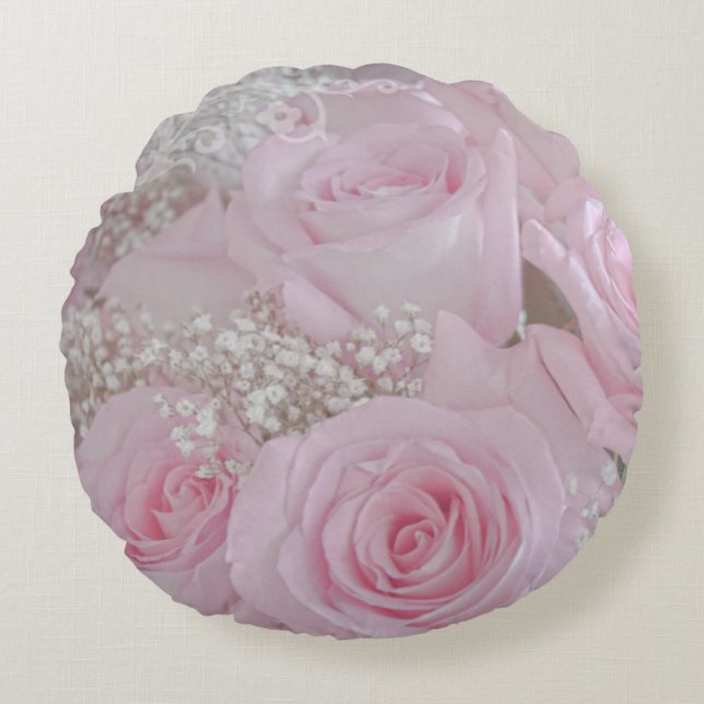 Almofada Redonda Rosas Rosa Suave e Respirar do Bebê (Frente)