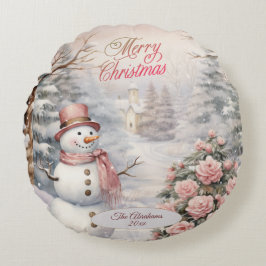 Almofada Redonda Rosas Rosa Vintage, Vila de Natal Snowman