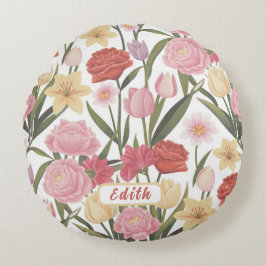 Almofada Redonda Rosas, Tulipas e Lírios