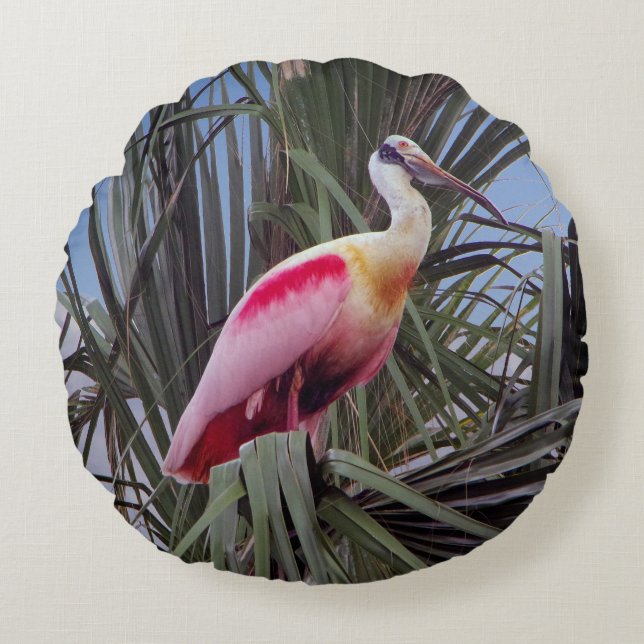 Almofada Redonda Roseate Spoonbill travesseiro redondo (Frente)
