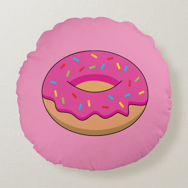 Almofada Redonda Rosquinha de Morango com Cartoon de Sprinkles (Frente)