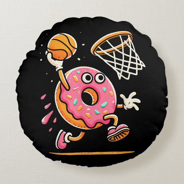 Almofada Redonda Rosquinha Engraçada, Comida de basquetebol, Dunbal (Frente)