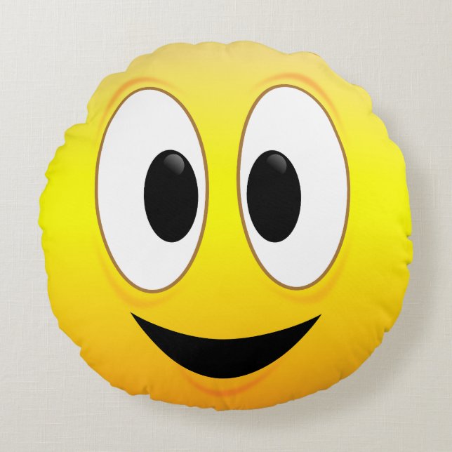 Almofada Redonda Rosto Amarelo Feliz e Sorridente (Frente)