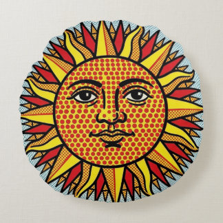 Almofada Redonda Rosto do Sol Celestial Estilo Pop Art de História 