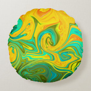 Almofada Redonda Rotação Abstrato Verde de Verde Amarelo Trendy N