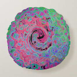 Almofada Redonda Roteamento da Abstrato do pino e do Verde limão, c