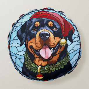 Almofada Redonda Rottweiler Vidro Estido Natal