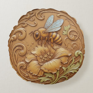 Almofada Redonda Round Cushion wood carving effect - bee