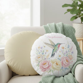 Almofada Redonda Round Hummingbird Floral Pillow – Personalized