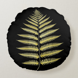 Almofada Redonda Round Pillow Gold Fern Leaf Luxe Botanical Art