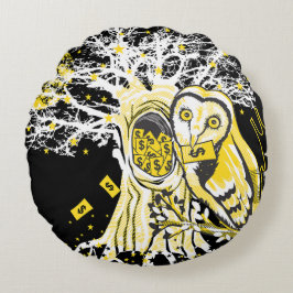 Almofada Redonda Round Pillow – Urban Tree Owl & Wealth Surreal Pop