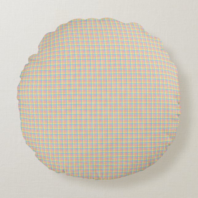 Almofada Redonda Round pillow with a colorful plaid pattern (Frente)