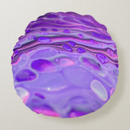 Almofada Redonda Roxo Acrílico Rosa, Mármore de Pintura Fluida