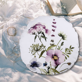 Almofada Redonda Roxo Buquê de flor selvagem Floral