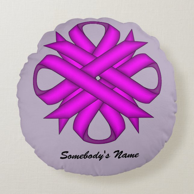 Almofada Redonda Roxo Clover Ribbon por Kenneth Yoncich (Frente)