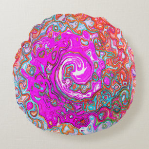 Almofada Redonda Roxo e Laranja Groovy Abstrato Retro Espiral