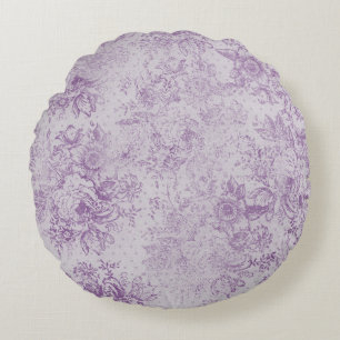 Almofada Redonda roxo rústico, chique, lavanda pálida floral,