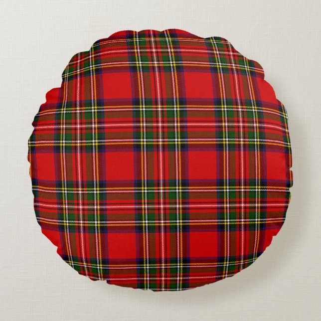 Almofada Redonda Royal Stewart Clan Tartan Plaid  (Frente)