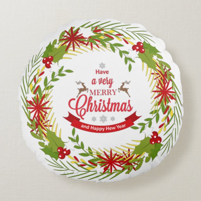 Almofada Redonda Rua de Natal com Mistletoe (Frente)