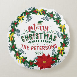 Almofada Redonda Rua Vermelha Brilhante da Poinsettia Natal